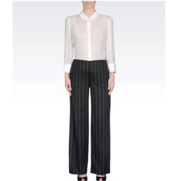 ☑️NWOT Giorgio Armani Wool Blend Wide Leg High Rise Pinstripe Palazzo - Picture 1 of 13